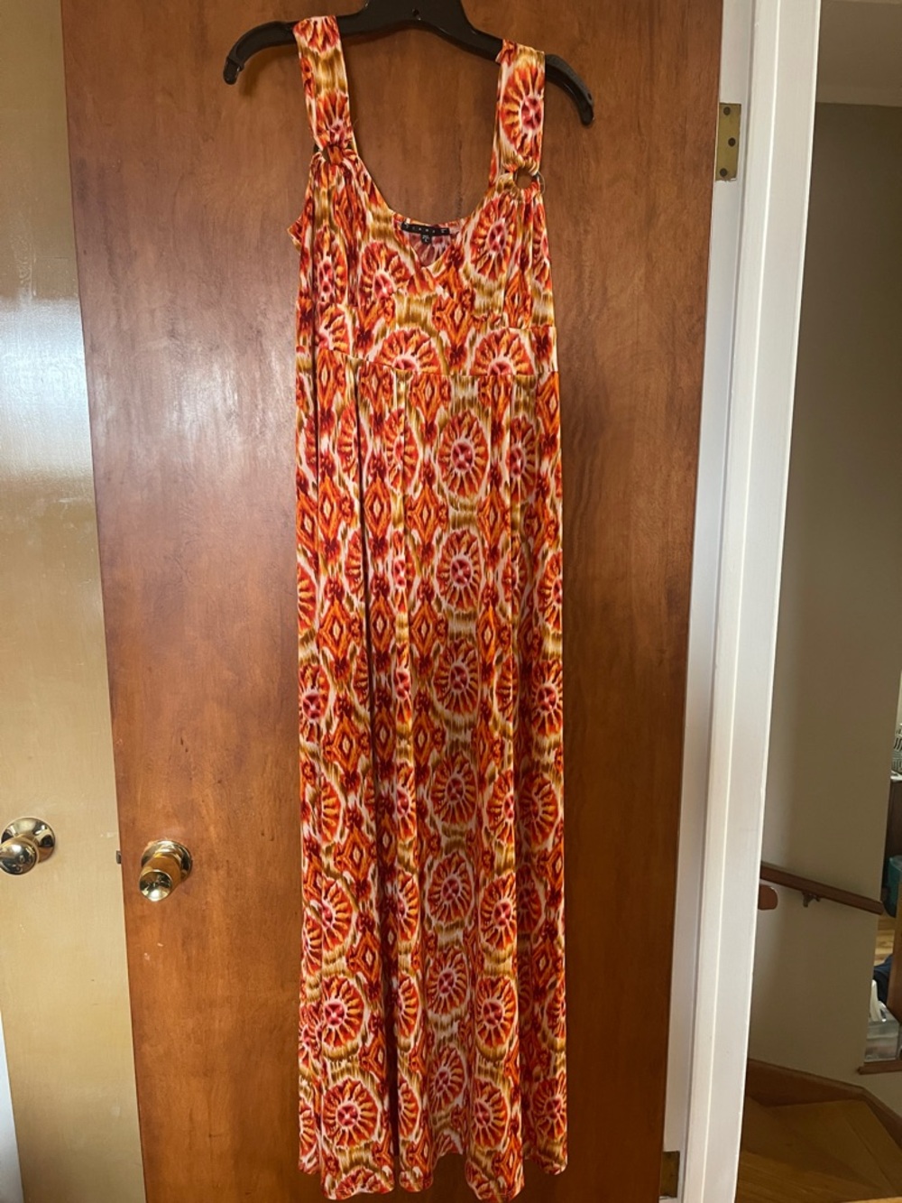 Maxi Tank Dress in Orange Floral Tie-Dye Print